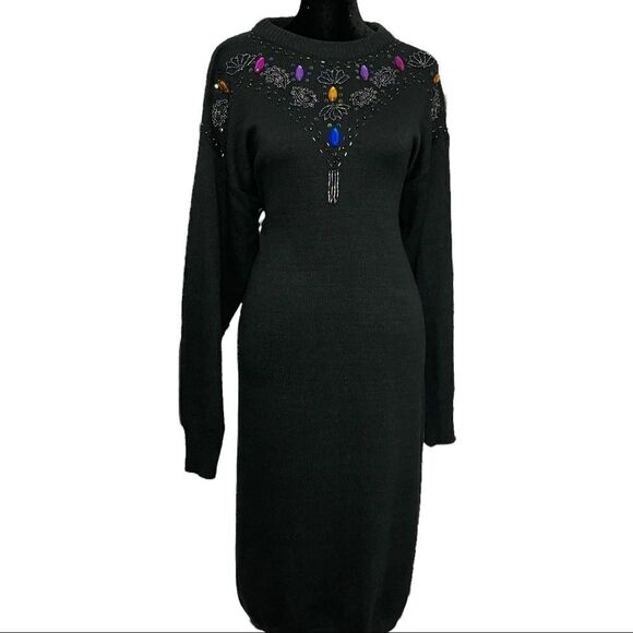 Southern Classics PHR Basics Sweater Dress Women's Black M Sequins Beaded VTG - Picture 1 of 6